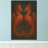 Royal Gold Phoenix Pair · Luxury Fine Art Canvas (Insitu (Houten vloer))