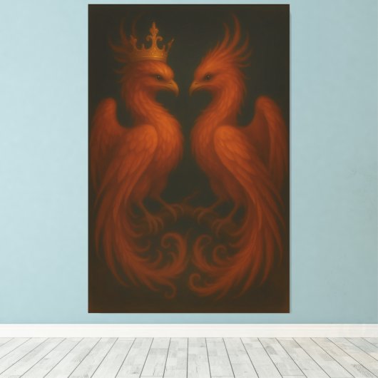 Royal Gold Phoenix Pair · Luxury Fine Art Canvas (Insitu (Houten vloer))
