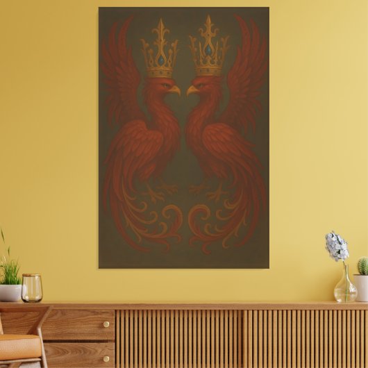 Royal Gold Phoenix Pair · Luxury Fine Art Canvas (Insitu (Woonkamer))