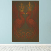 Royal Gold Phoenix Pair · Luxury Fine Art Canvas (Insitu (Houten vloer))
