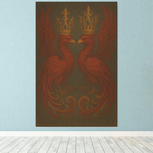 Royal Gold Phoenix Pair · Luxury Fine Art Canvas (Insitu (Houten vloer))