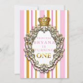 Royal Gold & Pink Crown 1e verjaardag Uitnodiging (Voorkant)
