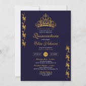 Royal Gold Tiara Crown Elegant Navy Quinceañera Kaart (Voorkant)