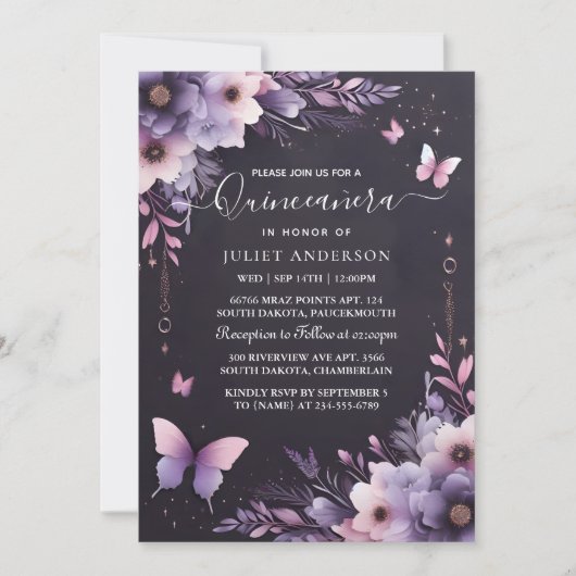 Royal Gold Tiara Lila licht Paarse Quinceanera Kaart (Voorkant)