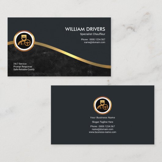 Royal Gold Wave Elegant Black Grunge Chauffeur Visitekaartje (Voorkant / Achterkant)