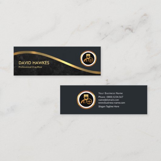 Royal Gold Wave Grey Grunge Chauffeur Mini Visitekaartje (Voorkant / Achterkant)