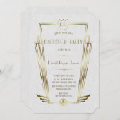 Royal Gold White Art Deco Monogram Bachelor Party Kaart (Voorkant / Achterkant)