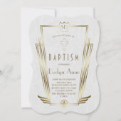 Royal Gold White Art Deco Monogram Baptisme Kaart (Voorkant)