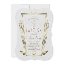 Royal Gold White Art Deco Monogram Baptisme