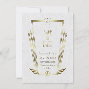 Royal Gold White Art Deco Monogram sparen de datum Save The Date
