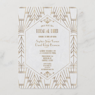 Royal Gold White Great Gatsby Rehearsal Dinner Kaart