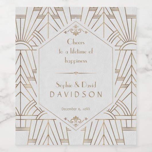 Royal Gold White Great Gatsby Wedding 1920 Wijn Etiket (Enkel label)