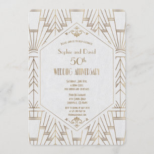Royal Gold White Great Gatsby Wedding Jubileum Kaart