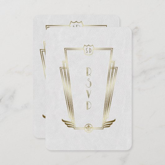 Royal Gold Witte Art Deco Monogram Huwelijk RSVP (Voorkant / Achterkant)