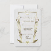 Royal Gold Witte Art Deco Monogram Huwelijk RSVP (Achterkant)