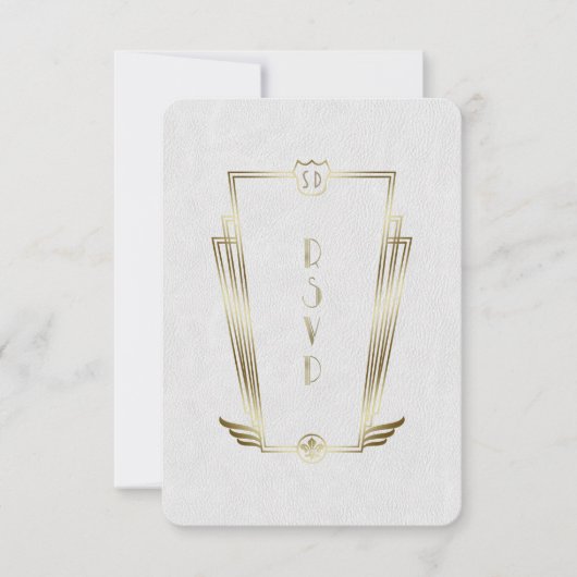 Royal Gold Witte Art Deco Monogram Huwelijk RSVP (Voorkant)