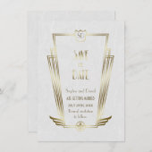 Royal Gold Witte Art Deco Monogram Save The Date (Voorkant / Achterkant)