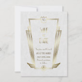 Royal Gold Witte Art Deco Monogram Save The Date (Voorkant)