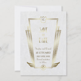 Royal Gold Witte Art Deco Monogram Save The Date