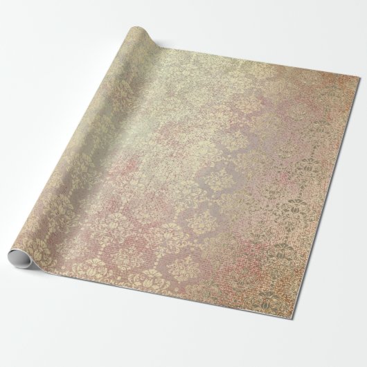 Royal Golden Copper Roos Metallic Damask Princess Cadeaupapier (Uitgerold)