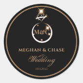 Royal Golden Diamond Ring Monogram Black Wedding Ronde Sticker (Voorkant)