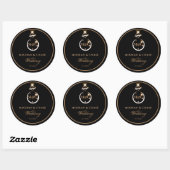 Royal Golden Diamond Ring Monogram Black Wedding Ronde Sticker (Vel)