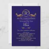 Royal Golden Monogram Blauw Afstuderen Invitation Kaart (Voorkant)