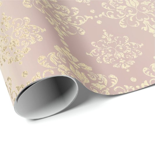 Royal Golden Pink Rose Metallic Floral Princess Cadeaupapier (Rol Hoek)