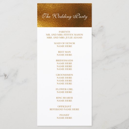 Royal Golden Shiny White Wedding Programme Programmakaart (Achterkant)