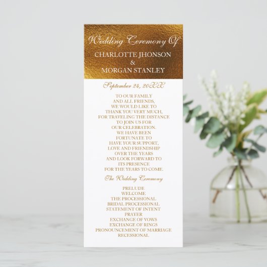 Royal Golden Shiny White Wedding Programme Programmakaart (Staand voorkant)