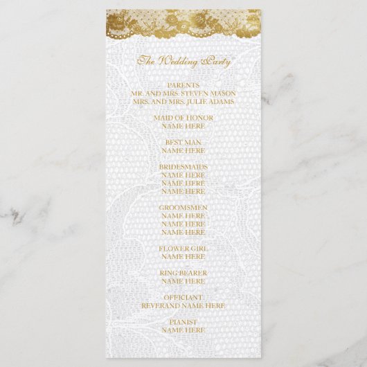 Royal Golden White Lace Wedding Programme Programmakaart (Achterkant)