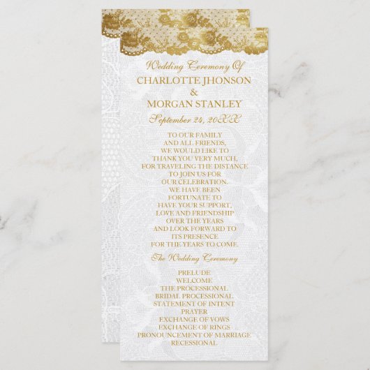 Royal Golden White Lace Wedding Programme Programmakaart (Voorkant / Achterkant)