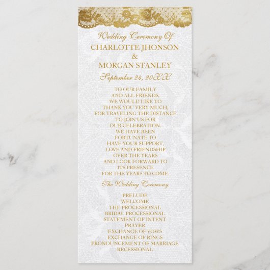 Royal Golden White Lace Wedding Programme Programmakaart (Voorkant)