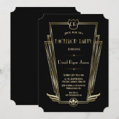 Royal Goud Art Deco Monogram Verlovingsfeest Kaart (Voorkant / Achterkant)