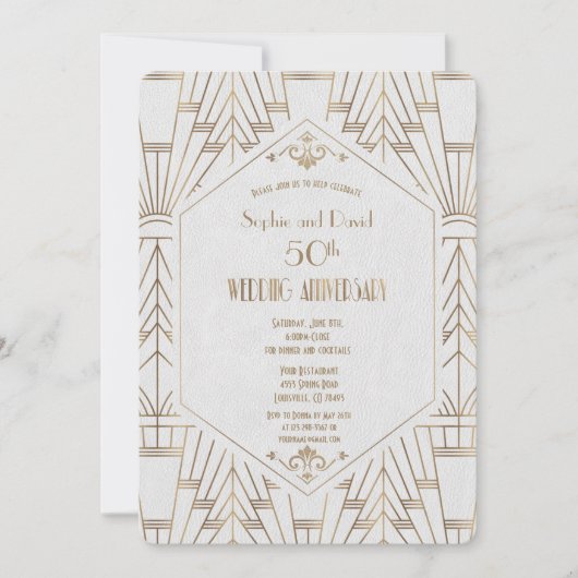 Royal Goud Witte Great Gatsby Huwelijksjubileum Kaart (Voorkant)