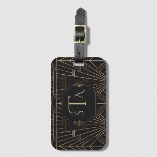 Royal Goud Zwart Great Gatsby 20s Monogram Bagagelabel (Voorkant (verticaal))