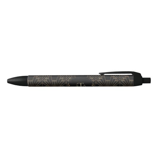 Royal Goud Zwart Great Gatsby 20s Monogram Zwarte Inkt Pen (Bovenkant)