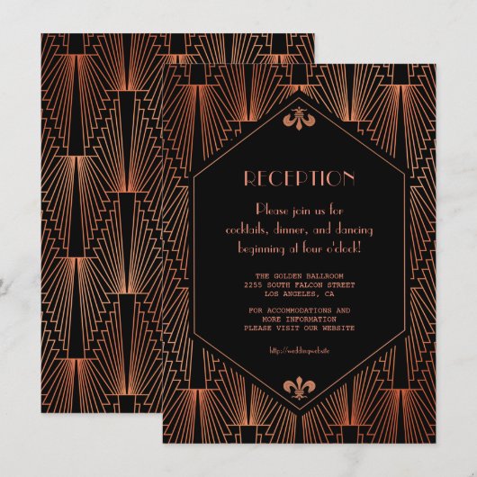 Royal Goud Zwart Great Gatsby Trouwreceptie Informatiekaartje (Voorkant / Achterkant)