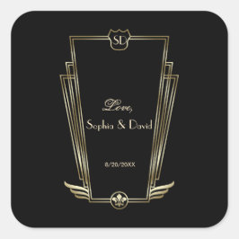 Royal Gouden Art Deco Monogram Huwelijk Vierkante Sticker