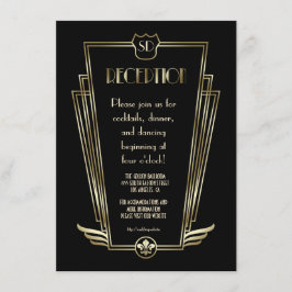 Royal Gouden Art Deco Monogram Huwelijksreceptie Kaart