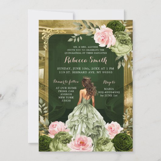Royal Grand Palace Blush Roze Sage Groen 15 Años Kaart (Voorkant)