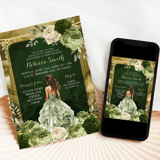 Royal Grand Palace Sage Groene Quinceañera Kaart