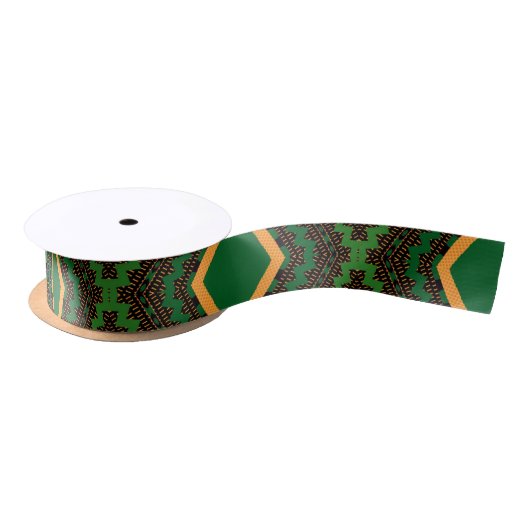 Royal Green African Geometric Kente Satijnen Lint (Spoel)