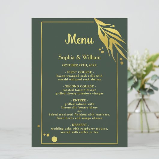 Royal Green Elegant Botanical Modern Wedding Programmakaart (Staand voorkant)