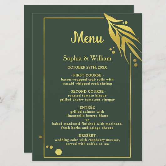 Royal Green Elegant Botanical Modern Wedding Programmakaart (Voorkant / Achterkant)