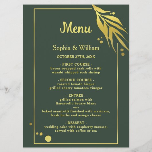 Royal Green Elegant Botanical Modern Wedding Programmakaart (Voorkant)