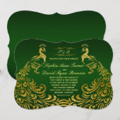Royal Green Faux Gold Peacock Wedding Invitation Kaart (Voorkant / Achterkant)