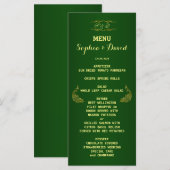Royal Green Gold Peacock Wedding Menu Custom (Voorkant / Achterkant)