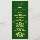 Royal Green Gold Peacock Wedding Menu Custom (Voorkant)