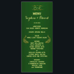 Royal Green Gold Peacock Wedding Menu Custom<br><div class="desc">Uniek ontwerp met een Royal Green Gradient background en abstracte Gold Sparking Peacocks voor uw speciale bruiloft. Het zal een unieke indruk geven op je trouwstijl. Wees anders! Pas je eigen gegevens aan. Als u de tekst moet verplaatsen of de grootte, het lettertype of de kleur moet wijzigen, klikt u...</div>